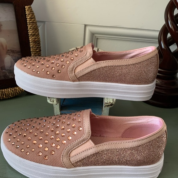 NWOT GIRLS SKECHERS FASHION SLIP ON -BLING ROSE GOLD -SZ 1 HAVE TAG STILL - Picture 3 of 7